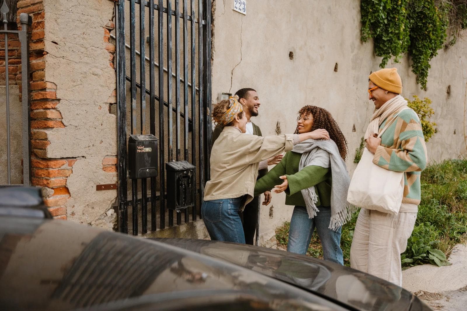 people with different diversity laughing on a street enjoying one another
